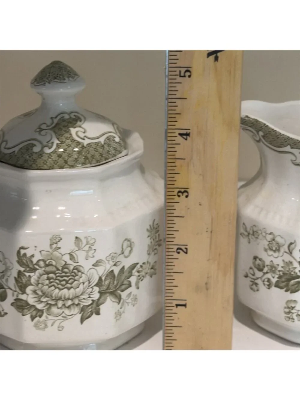 Kensington Balmoral Creamer & Sugar Bowl Staffordshire Ironstone Green England